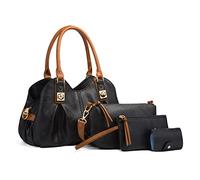 FANDARE Retrò Borse a mano da donna Borse Tote da donna Impermeabile Borse a tracolla Pochette e Clutch Pelle Soffice 4 pezzi Set Borse a spalla per Shopping Viaggio Lavoro Incontri Nero