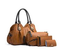 FANDARE Retrò Borse a mano da donna Borse Tote da donna Impermeabile Borse a tracolla Pochette e Clutch Pelle Soffice 4 pezzi Set Borse a spalla per Shopping Viaggio Lavoro Incontri Marrone