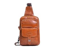 FANDARE Retrò Zaino Monospalla da Uomo Pelle Borsello Uomo Borsa a Spalla Impermeabile Borse piccole a tracolla Borsa Tracolla Piccolo Zainetto per lavoro Ciclismo Viaggio Sling Bag Marrone giallo