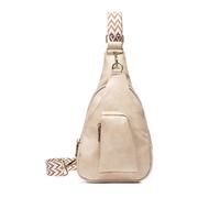 FANDARE Retrò Zaino Monospalla Donna Borsa a Tracolla Sling Crossbody Moda con Reggimento Regolabile, Borsa a Spalla in PU Pelle con Multi Tasche per Uso Quotidiano,Viaggi, Shopping Beige bianco