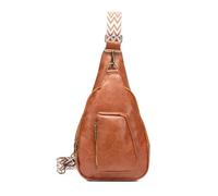 FANDARE Retrò Zaino Monospalla Donna Borsa a Tracolla Sling Crossbody Moda con Reggimento Regolabile, Borsa a Spalla in PU Pelle con Multi Tasche per Uso Quotidiano,Viaggi, Shopping Marrone chiaro
