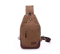 FANDARE Retrò Zaino Monospalla Tela Zaino Spalla Zaino Tracolla Uomo Borsa a tracolla Sling Bag Borsello a tracolla con foro per auricolare per Trekking Ciclismo Viaggio Piccolo Zainetto Marrone