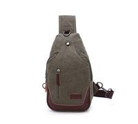 FANDARE Retrò Zaino Monospalla Tela Zaino Spalla Zaino Tracolla Uomo Borsa a tracolla Sling Bag Borsello a tracolla con foro per auricolare per Trekking Ciclismo Viaggio Piccolo Zainetto Verde