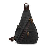 FANDARE Retro Zaino Monospalla Uomo Zaino Donna Zaino Spalla Borsa a Tracolla di tela Sling Crossbody Bag Borsa Sportiva per lavoro scuola università Trekking Ciclismo Viaggio Sports Nero A