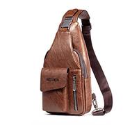 FANDARE Retrò Zaino Monospalla Zaino Spalla Business Borsa a tracolla con USB Uomo Affari Sling Bag Ultraleggero Borsello a tracolla per Trekking Ciclismo Viaggio Impermeabile Pelle Marrone chiaro