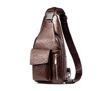 FANDARE Retrò Zaino Monospalla Zaino Spalla Business Borsa a tracolla con USB Uomo Affari Sling Bag Ultraleggero Borsello a tracolla per Trekking Ciclismo Viaggio Impermeabile PelleMarrone scuro