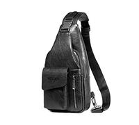 FANDARE Retrò Zaino Monospalla Zaino Spalla Business Borsa a tracolla con USB Uomo Affari Sling Bag Ultraleggero Borsello a tracolla per Trekking Ciclismo Viaggio Impermeabile Pelle Nero