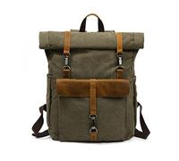 FANDARE Retrò Zaino Rolltop Tela Zainetta Porta PC Scuola Borsa Uomo Donna Università Viaggio Lavoro Daypacks Verde militare, L, (AK-AAR005)