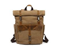 FANDARE Retrò Zaino Rolltop Zainetta Tela Zaino Porta PC Zainetto Scuola Zaino per 15.6 Pollici PC Borsa per Uomo Donna Scuola Università Viaggio Lavoro Daypacks Cachi, L, (AK-AAR002)