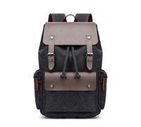FANDARE Retrò Zaino Tela con Coulisse per 15,6 Pollici PC - Cartella Scuola Uomo Donna, Lavoro, Viaggio, Università - Daypacks Nero