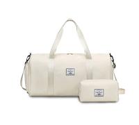 FANDARE Set 2 Pezzi Borsone da Viaggio Donna Con Borsa Cosmetica - Borsone Sportivo Uomo per Palestra, Piscina, Weekender - Tote a Spalla Bianco