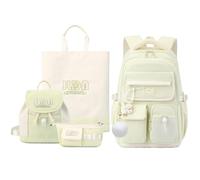 FANDARE Set 4 Pezzi Zaino Scolastico per Scuola Elementare e Media con Mini Zainetti per bambini, Portamonete, Borsa Tote per Ragazzi e Ragazze, Versatile per Università, Viaggi Verde menta