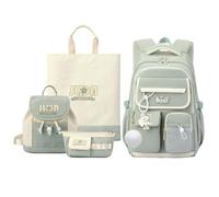 FANDARE Set 4 Pezzi Zaino Scolastico per Scuola Elementare e Media con Mini Zainetti per bambini, Portamonete, Borsa Tote per Ragazzi e Ragazze, Versatile per Università, Viaggi Verde chiaro