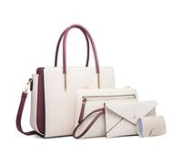 FANDARE Set Borse Tote Pochette Portafoglio Borsa Messenger, Elegante da Donna a Mano a tracolla Spalla 4 pezzi per Shopping Viaggio Partito Sacchetto Borsetta Bianco
