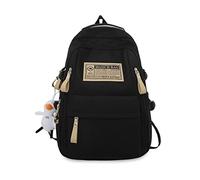 FANDARE Unisex Zaini Casual Uomo Donna Borse a zainetto Borsello con un ciondolo carino Zaino quotidiani Borsa ufficio giorno Ragazza Sacca Viaggio School Bag Daypacks Nero