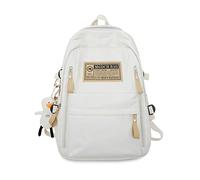 FANDARE Unisex Zaini Casual Uomo Donna Borse a zainetto Borsello con un ciondolo carino Zaino quotidiani Borsa ufficio giorno Ragazza Sacca Viaggio School Bag Daypacks Bianco