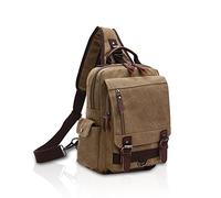 FANDARE Unisex Zaino Monospalla Tela Borsa a tracolla Uomo Donna Sling Bag Borsello a tracolla Grande Capacità Zaino Spalla Borsa a Spalla per Outdoor Trekking Ciclismo Viaggio Sports Cachi A