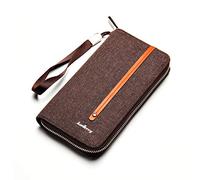 FANDARE Vintage Portafoglio Portfolio Uomo Lungo Cartella Portafogli Tela Dicastero con porta carte di credito portamonete porta tessere Wallet Marrone