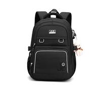 FANDARE Zainetti Cartelle per la scuola Zaino Scuola Elementare Zaino Casual Ragazze Ragazzi Zainetto per Studenti Universitario Scuole primarie Viaggiare Daypacks con ciondolo in peluche Nero