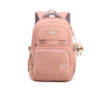 FANDARE Zainetti Cartelle per la scuola Zaino Scuola Elementare Zaino Casual Ragazze Ragazzi Zainetto per Studenti Universitario Scuole primarie Viaggiare Daypacks con ciondolo in peluche Rosa