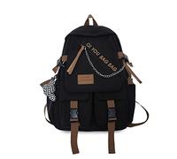 FANDARE Zaini Casual Uomo Donna Studente zaino scuola Borse a zainetto Borsello con decorazioni a catena Borsa ufficio giorno Ragazza Sacca Viaggio School Bag Daypacks Nero