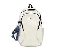 FANDARE Zaini Casual Zaino Donna Uomo Borsa Tracolla Zaino per bambini per la scuola Zainetti Cartelle Zaino Scuola Ragazze Ragazzi Zainetto per Studenti Viaggio con ciondolo in peluche Bianco
