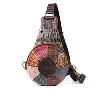 FANDARE Zaino a Tracolla in Pelle Vera Patchwork per Donna, Borsa a Tracolla Crossbody Impermeabile con Cinghia Larga Regolabile, Styles Messenger Bag per le donne Borsa quotidiana Moda Multicolore