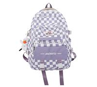 FANDARE Zaino Donna Elegante e Pratico per Viaggio e Ufficio 15.6 Pollici, Design a Scacchi in Nylon Impermeabile Zaino Donna Multifunzionale con Design Moderno e Stile Minimalista Viola