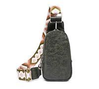 FANDARE Zaino Monospalla Donna in PU Pelle, Borsa a tracolla marsupio con cinghia stampata elegante, Leggera Borse a spalla per avere mani libere per telefono, corsa, viaggi e allenamento Verde