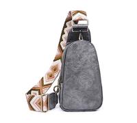 FANDARE Zaino Monospalla Donna in PU Pelle, Borsa a tracolla marsupio con cinghia stampata elegante, Leggera Borse a spalla per avere mani libere per telefono, corsa, viaggi e allenamento Grigio