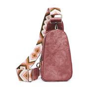 FANDARE Zaino Monospalla Donna in PU Pelle, Borsa a tracolla marsupio con cinghia stampata elegante, Leggera Borse a spalla per avere mani libere per telefono, corsa, viaggi e allenamento Rosa Rosso