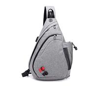 FANDARE Zaino Monospalla Sling Bag Borsa a Spalla Uomo Donna Borsello a Tracolla con USB per Scuola Outdoor Sportiva Ciclismo Viaggio Hiking Camping Crossbody Backpack Durevole Poliestere Grigio