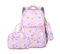 FANDARE Zaino per bambini con Borsa Porta Pranzo Astuccio Ragazzi Ragazze scolastico Cartella Zainetto Borsa Adolescenti per la scuola elementare School Backpack per classi 1-6 Borsa a spalla Rosa