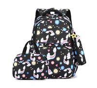 FANDARE Zaino per bambini con Borsa Porta Pranzo Astuccio Ragazzi Ragazze scolastico Cartella Zainetto Borsa Adolescenti per la scuola elementare School Backpack per classi 1-6 Borsa a spalla Nero