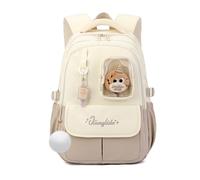 FANDARE Zaino per Bambini con peluche Zaino Scuola Media e Superiore Multifunzionale per 5-22 Anni Zaino Giornaliero Versatile per Ragazze Ragazzi Uso Quotidiano Viaggi e Campus Giallo Marrone