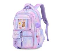 FANDARE Zaino per bambini Galassia Zainetto Scuola per Ragazze Zaini Casual con striscia riflettente Zaini scuola Borse da scuola Zaino Casual Borse Zainetto Studenti Impermeabile Poliestere Viola