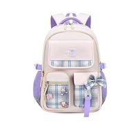 FANDARE Zaino per bambini per la scuola Luminoso Zainetti Cartelle Zaino Scuola Elementare Zaino Casual Ragazze Ragazzi Zainetto per Studenti Viaggiare con ciondolo in peluche & Badge carino Bianco