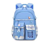 FANDARE Zaino per bambini Zainetti Cartelle Zaino Scuola Elementare Zaino Casual Ragazze Ragazzi Zainetto per Studenti Primarie Viaggiare con ciondolo in peluche & Badge carino Cielo blu