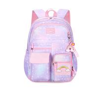 FANDARE Zaino per bambini Zaini Cartelle per la scuola Zaino Scuola Elementare Zaino Casual Ragazze Ragazzi Zainetto per 3-6 Grado Studenti Viaggiare con Striscia Riflettente Galassia Viola A