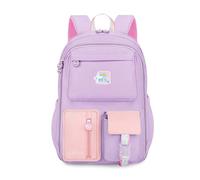 FANDARE Zaino Scolastico 27L per Ragazze 4-12 Anni, Design Carino con Spallacci Regolabili Imbottiti e Apertura Completa 180°, Zaino in Nylon Resistente, 4 Coloris Viola