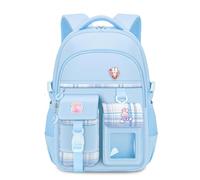 FANDARE Zaino Scolastico per Ragazze 6-16 Anni, 25L Capienza Grande con Multiple Tasche, Stile Kawaii con Porta Charm e Spilla, Leggero per Scuola e Tempo Libero Blu