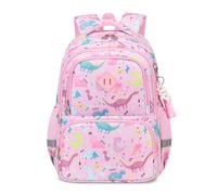 FANDARE Zaino Scuola Dinosauro Rosa, Zainetto Bambino Ragazzo Ragazza, Zaino Leggero con Strisce Riflettenti, 32x14x43 cm, 19.4 L, Tasche Multifunzionali, Antiscivolo, Water Repellent
