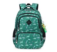 FANDARE Zaino Scuola per Bambini, Dinosauro Zainetto Leggero con Strisce Riflettenti, Borsa Casual per Ragazzi e Ragazze - Verde