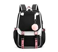 FANDARE Zaino Scuola Ragazza Zaino Casual Zainetto Bambina Cartella Elementare Media Zainetti con USB Borsa da scuola Zainetti Daypacks All'aperto Viaggio Zaino con ciondolo Hair Ball Nero