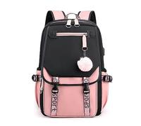 FANDARE Zaino Scuola Ragazza Zaino Casual Zainetto Bambina Cartella Elementare Media Zainetti con USB Borsa da scuola Zainetti Daypacks All'aperto Viaggio Zaino con ciondolo Hair Ball Nero Rosa A