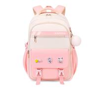 FANDARE Zaino Studentesco con Mostrine Removibili & Ciondolo Peluche, Zainetti scolastico per Scuole Medie & Superiori (5-16 Anni), Zaini giorno stiloso e versatile per Ragazze & Ragazzi Rosa