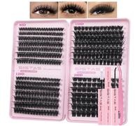 FANDIQ - Kit di ciglia finte a ciuffetti 80D-200D, spesse, singole, con colla per ciglia e sigillatura, ciglia naturali, soffici, extension per ciglia fai da te per principianti (80D+120D+150D+200DKIT