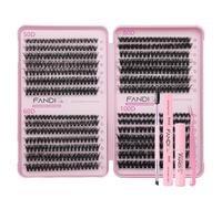 FANDIQ Kit di ciglia singole soffici: 50D+60D+80D+100D Spesse Russian D Curl Cluster Ciglia, Kit fai da te con Bond and Seal, Remover (C03 KIT)