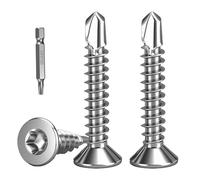 FandWay 100 pezzi Viti autoperforanti Torx, M4,2x25mm a testa svasata, viti autoperforanti a testa piatta, viti in acciaio inox 410 per lamiera, set di viti per tetti in metallo con 1 bit TX20.