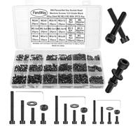 FandWay Set di 900 viti M2 M2.5 M3, viti a testa cilindrica a esagono incassato, viti a testa esagonale nere 12,9, in lega di acciaio per macchine dadi e rondelle.